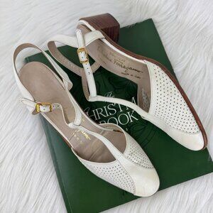 Vintage Salvatore Ferragamo Slingback T Strap Sandals Sz 9AAA White NEEDS REPAIR